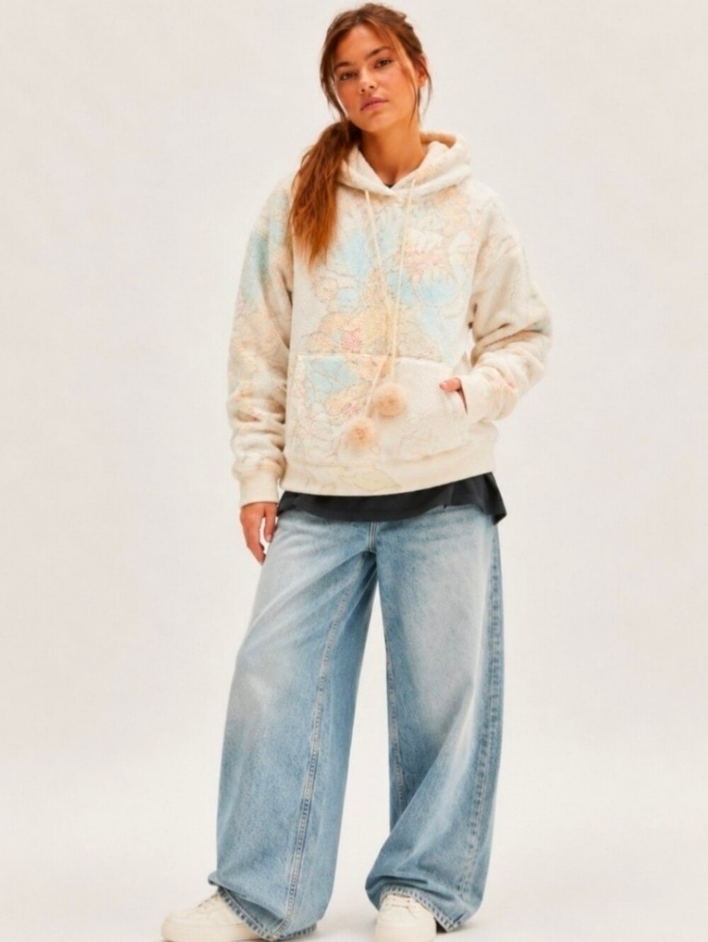 Free People With Love Fleece Oversized Hoodie SZ Large In Oat Milk Soldout NWT